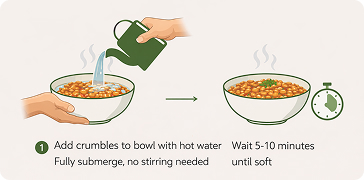 add crumbles hot water